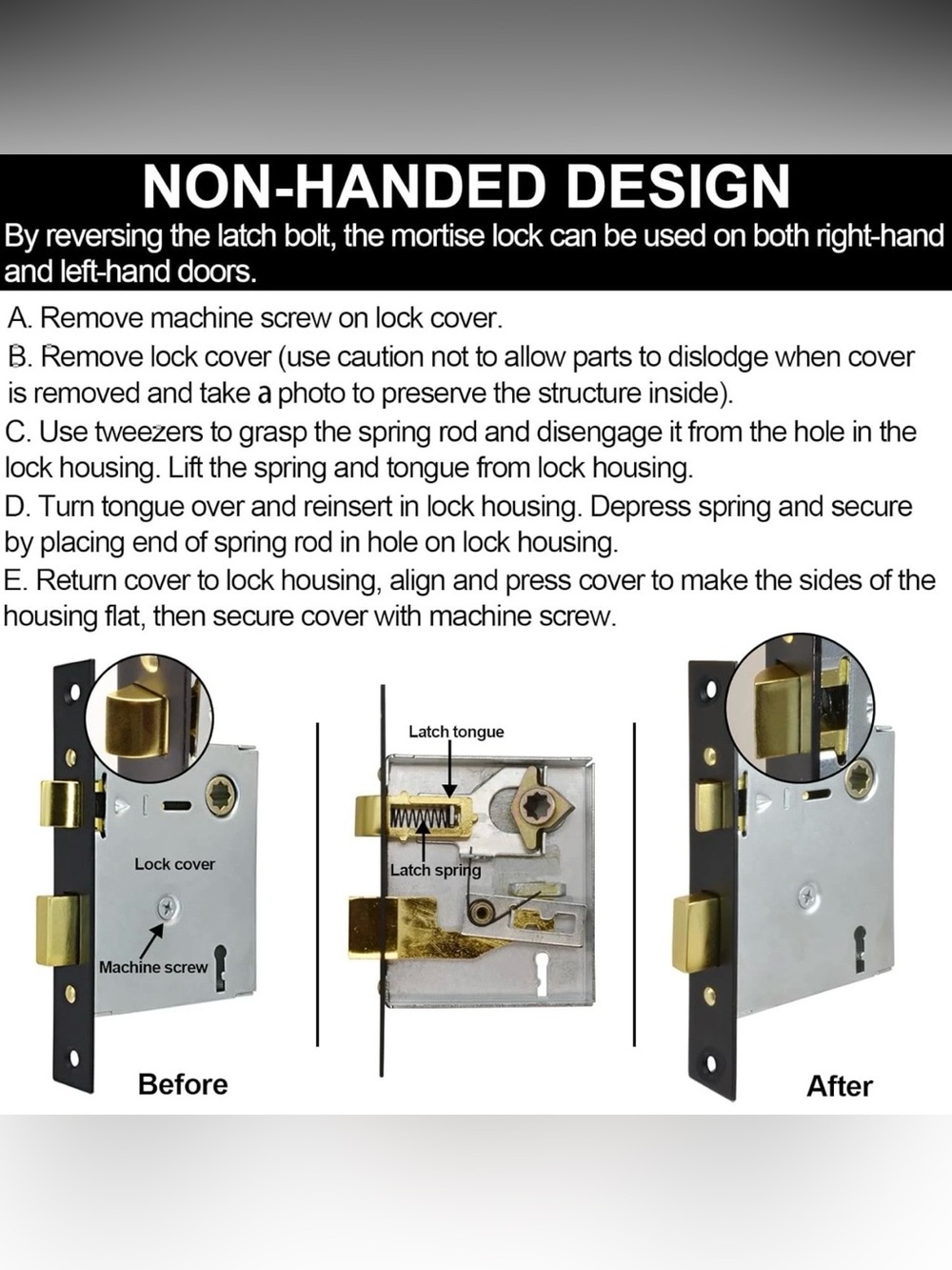 Entry Mortise Lockset Black Door Knob Set - Picture 6 of 9